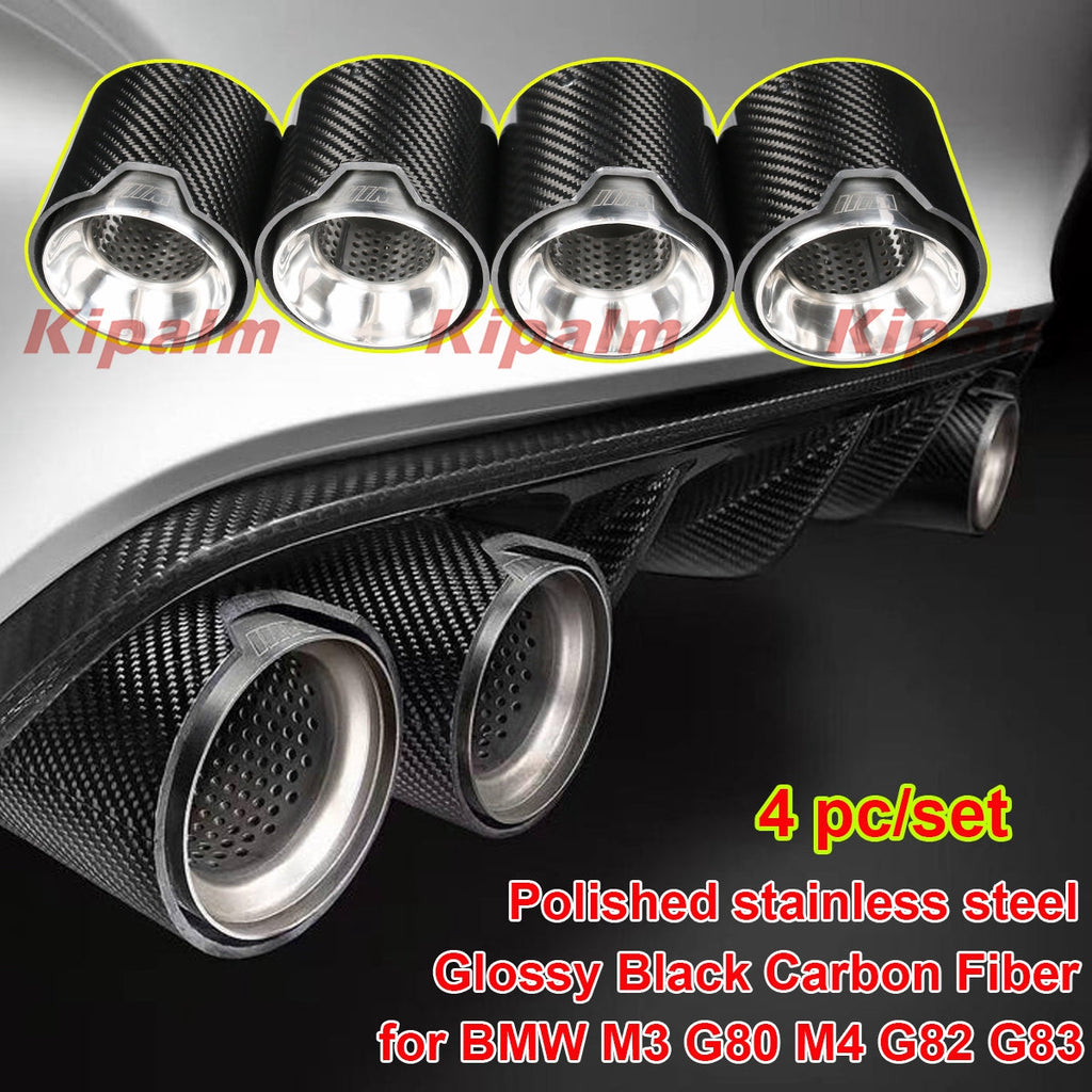 4PCS Polished Stainless Steel Glossy Carbon Fiber Exhaust Pipe for BMW M3 G80 M4 G82 G83
