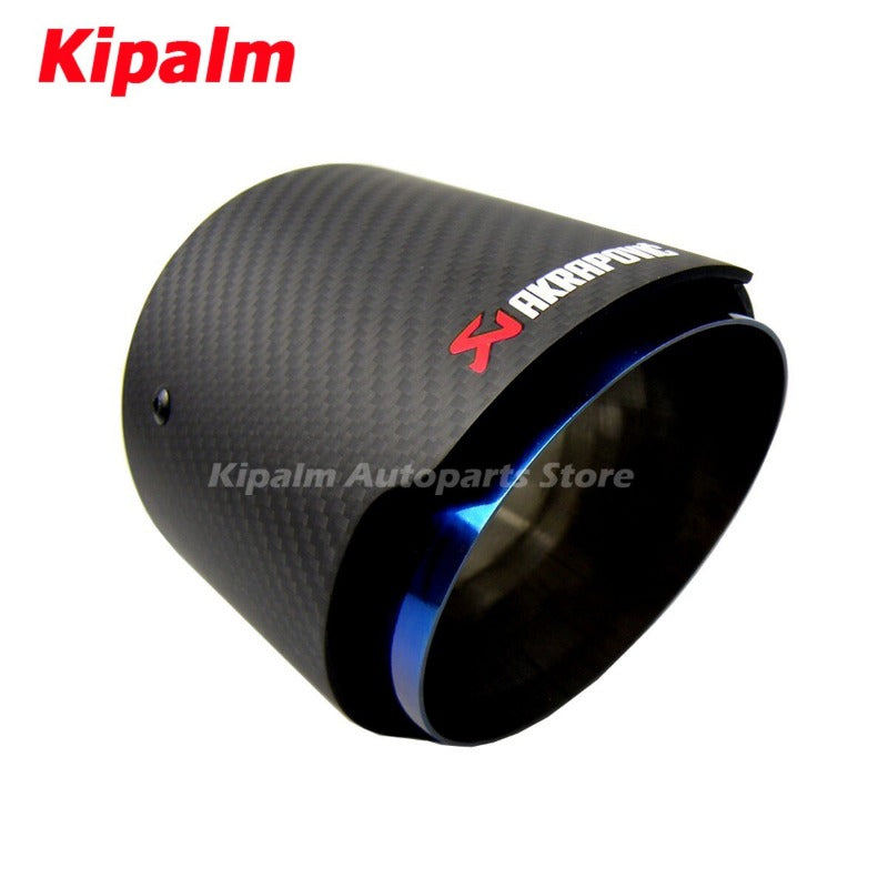 1PC Akrapovic Style Carbon Fibre Car Exhaust Tip Muffler Tail Pipe Blue Burnt Stainless Steel Audi Benz Toyota