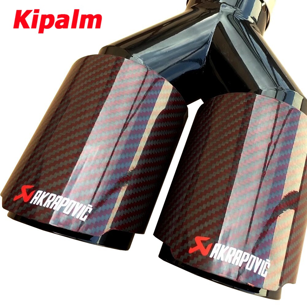 Dual Red Twill Carbon Fiber Akrapovic Universal Auto  Exhaust Tip  Black Stainless Steel Double End Pipe For Car Accessories