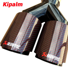 Load image into Gallery viewer, Dual Red Twill Carbon Fiber Akrapovic Universal Auto  Exhaust Tip  Black Stainless Steel Double End Pipe For Car Accessories