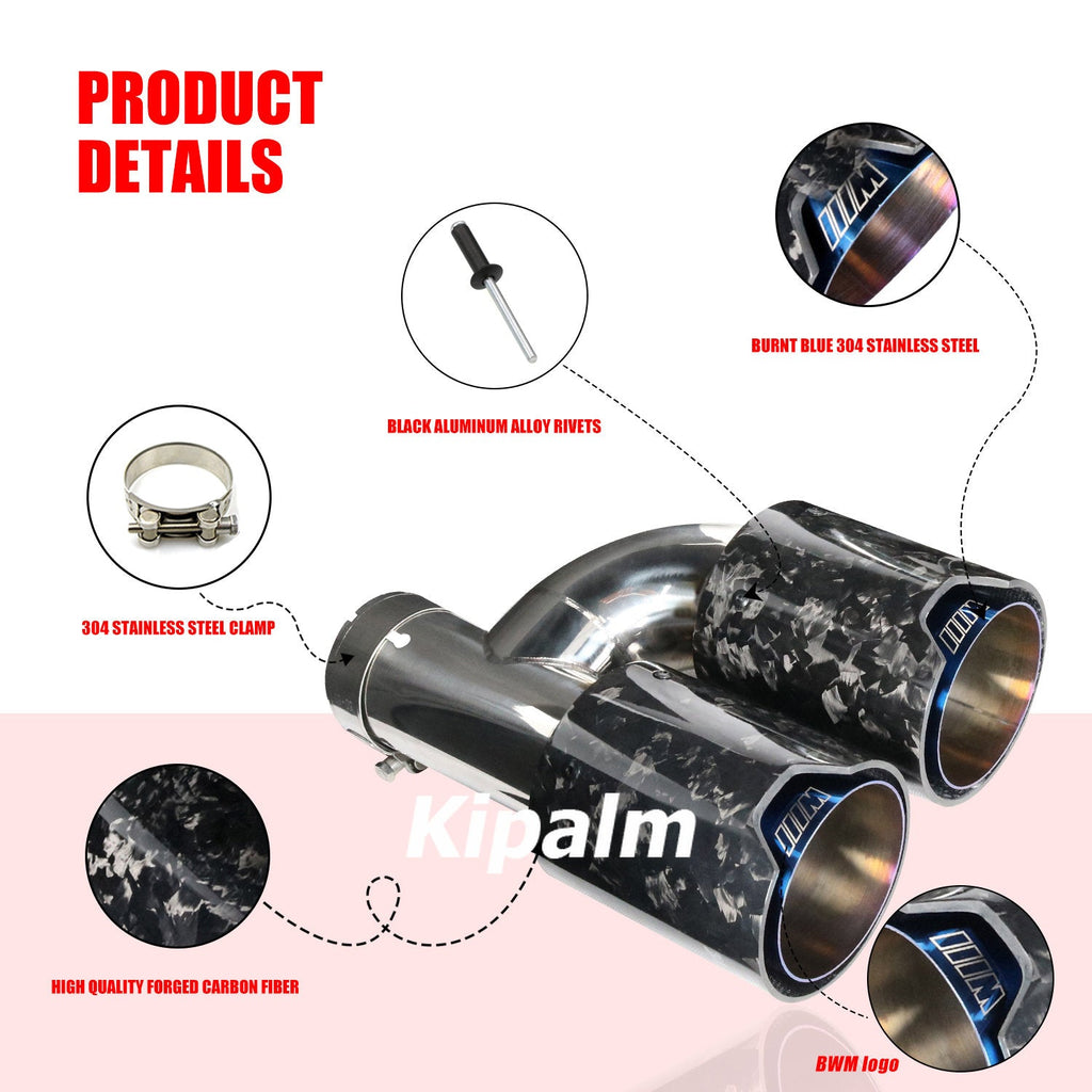 Kipalm M Performace h Style Dual End Forged Carbon Fiber Exhaust Muffler Pipe For BMW Universal Double Out