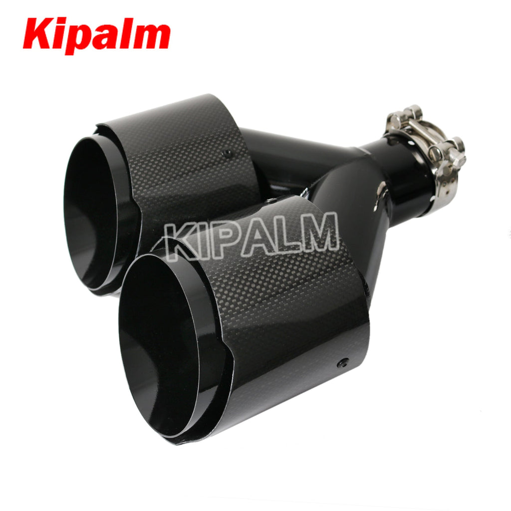 1 Pcs Car Universal Dual  Equal Length Straight Remus Sport Glossy Carbon Fiber Exhaust Muffler Tips Black Inner Pipe