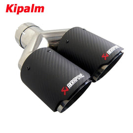 Dual Carbon Fiber + Stainless Steel Universal Auto Akrapovic Exhaust Tip Double End Pipe for BMW BENZ VW Golf Car Accessories