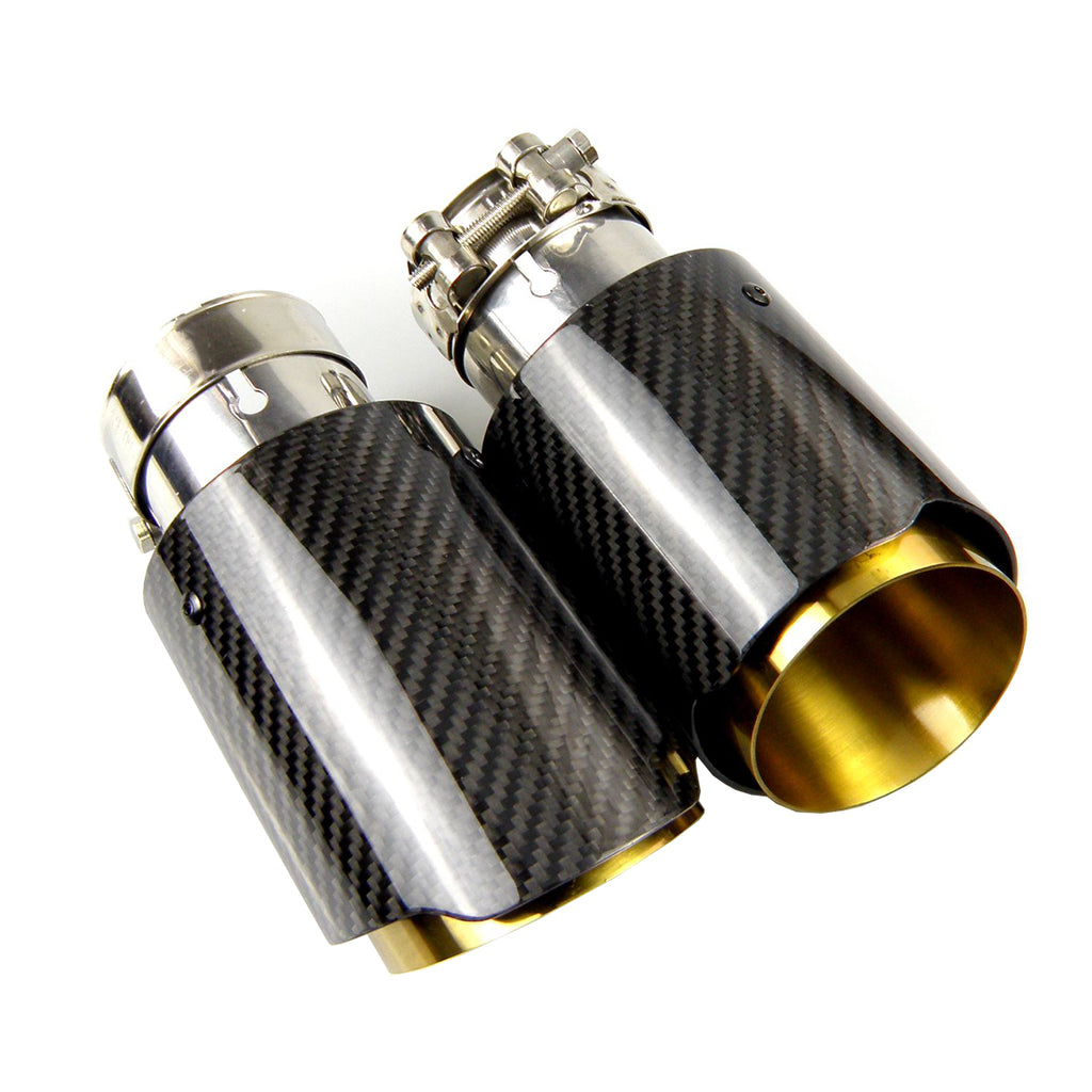 Car Universal Golden Inner Pipe Glossy Black Twill Carbon Fiber Exhaust Muffler Tip Tail Pipe For BMW BENZ AUDI Car Accessories