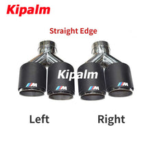 Load image into Gallery viewer, 1PC Dual Outlet Real Carbon Fiber Exhaust Tips Silver 304 Stainless Steel Muffler Pipe with M Logo