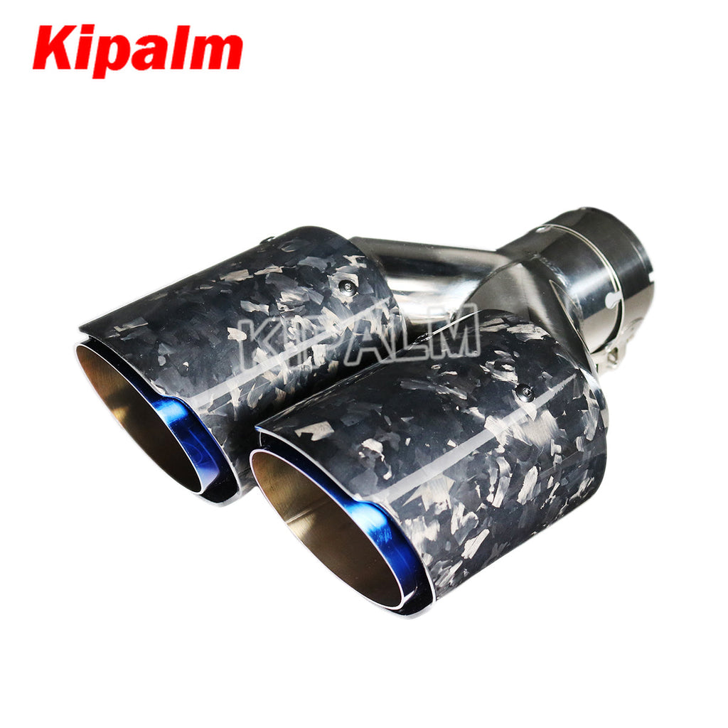 1 Pair Dual Pipe Y Style Forged Carbon Fiber + Burnt Blue Stainless Steel Exhaust Muffler Tips End Pipe for BMW BENZ VW