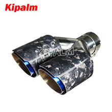 Load image into Gallery viewer, 1 Pair Dual Pipe Y Style Forged Carbon Fiber + Burnt Blue Stainless Steel Exhaust Muffler Tips End Pipe for BMW BENZ VW