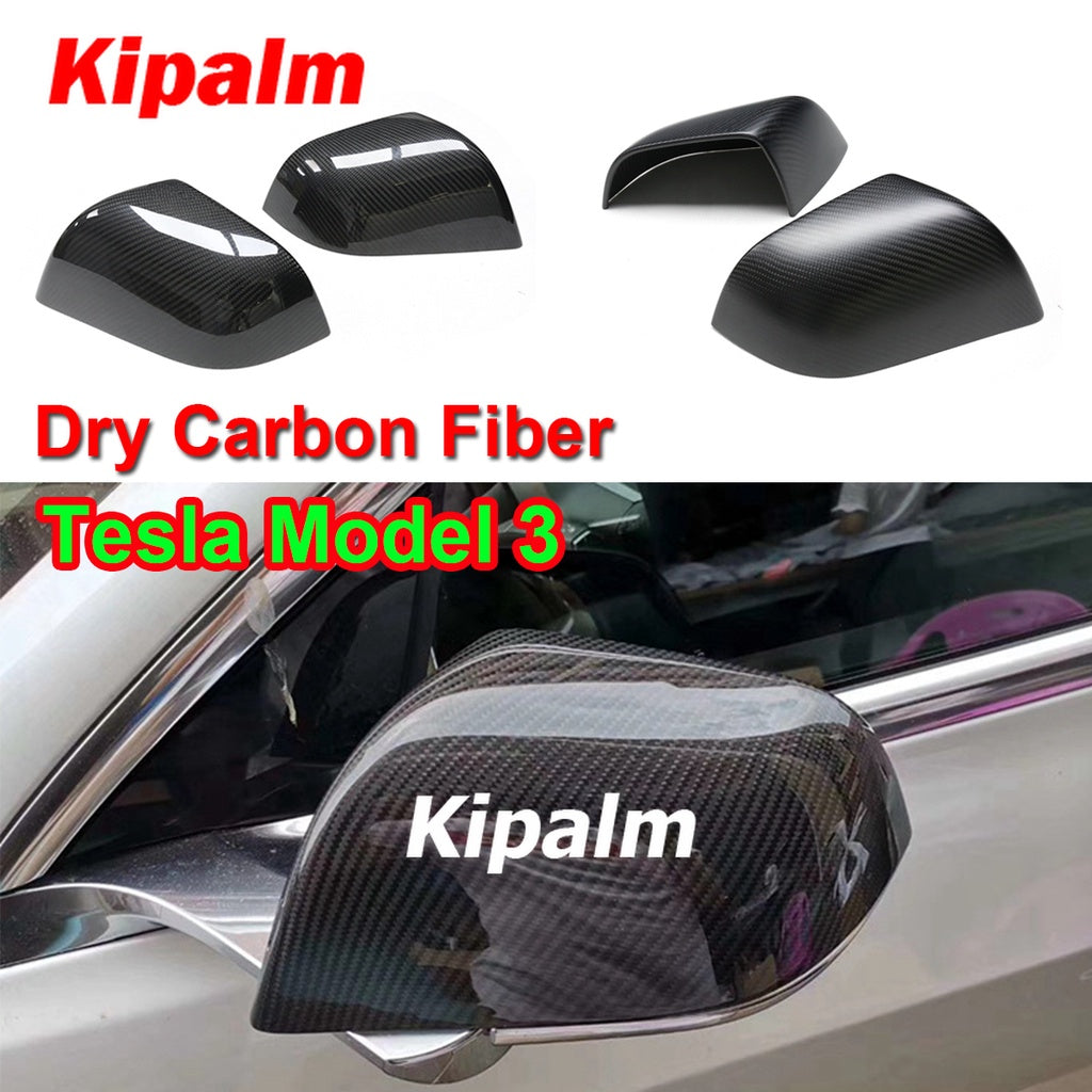 1 Pair Rearview Side Mirror Cap Add on Style Real Dry Carbon Fiber Exterior Mirror Cover for Tesla Model 3