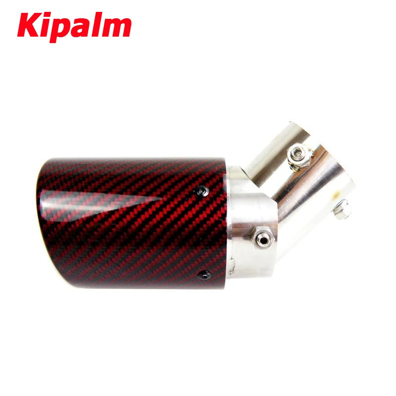 No Logo Angle Adjustable Exhaust Tip Curly Edge Red Carbon Fiber Muffler Tip for Toyota Honda Nissan