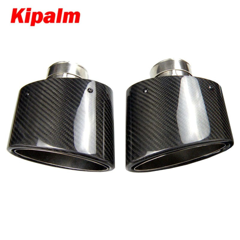 1 Pair Universal Curly Edge BMW Exhaust Pipe Oval Slanted Carbon Fiber Muffler Tip Ford Pipes