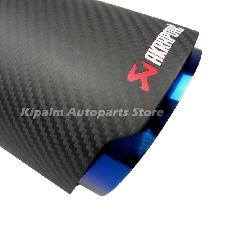 1PC Akrapovic Style Carbon Fibre Car Exhaust Tip Muffler Tail Pipe Blue Burnt Stainless Steel Audi Benz Toyota