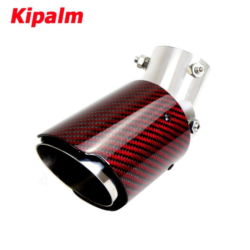 Car Universal No Logo Angle Adjustable Carbon Fibre Exhaust Tip Straight Edge Red Carbon Fiber Muffler Tip For Toyota Honda