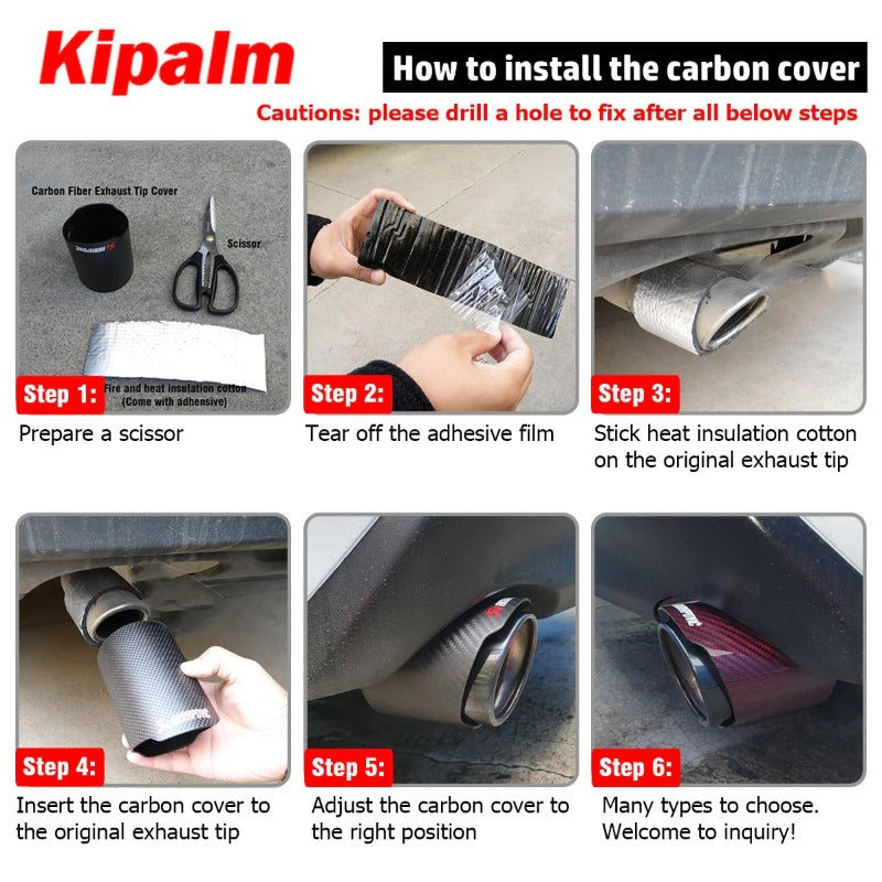 Car Universal Oval Slanted Exhaust Tip Carbon Fiber Cover Exhaust Muffler Pipe Tip Case Exhaust Tip Housing AK Logo