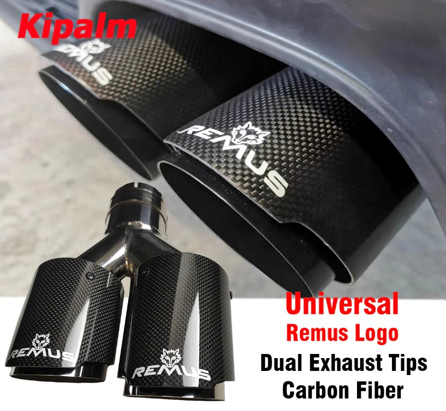 1Pair Y Style Dual Universal Auto Exhaust Muffler Tips Carbon Fiber End Pipe for Buick Corolla Ford Golf with Remus Logo