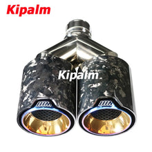 Load image into Gallery viewer, Kipalm Car Muffler Burnt Blue 304 Stainless Steel Y Style Dual Forged Carbon Fiber Exhaust Tip for BMW 430i M4 M5 Ｍ6