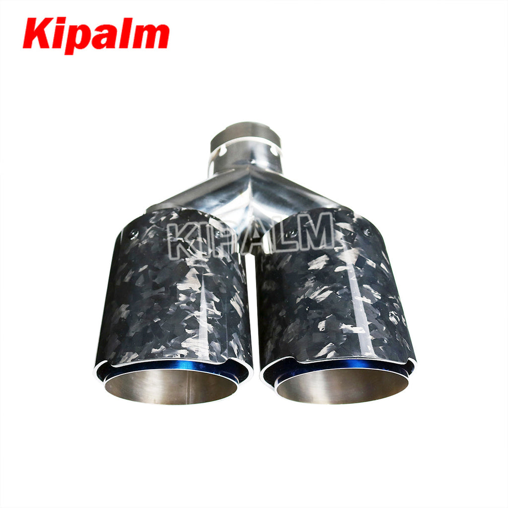 1 piece Dual Pipe Y Style Forged Carbon Fiber + Burnt Blue Stainless Steel Exhaust Muffler Tips Double End Pipe for BMW BENZ VW