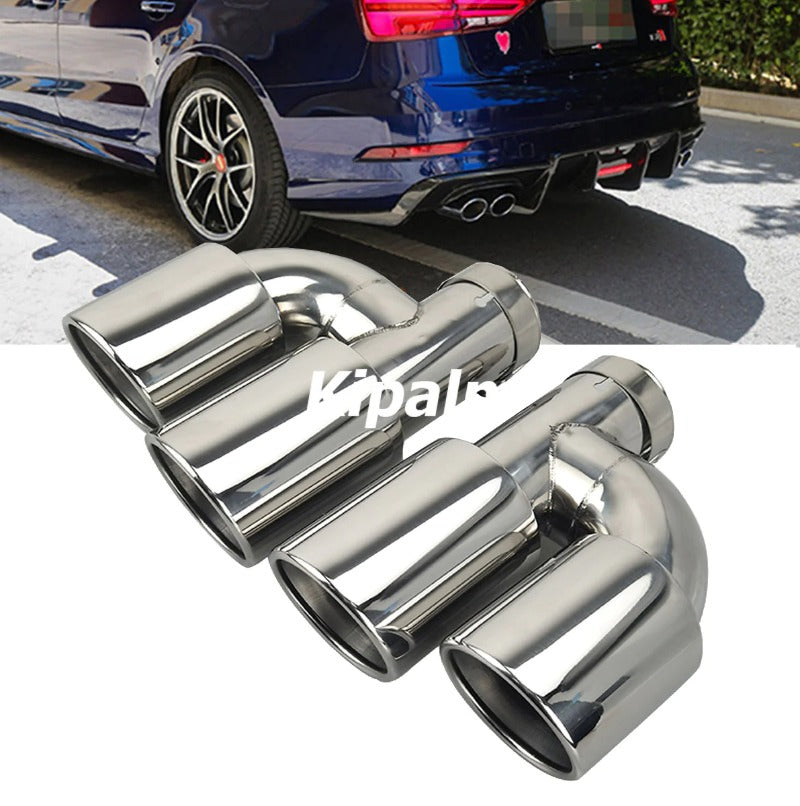 1PC Universal Dual h-Shape Curly Edge Stainless Steel Exhaust Muffler Tail Pipe for BMW VW Audi Ford Rear Tip