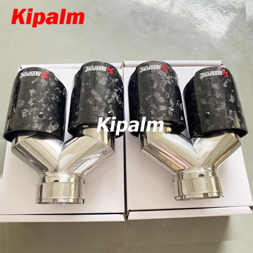 Kipalm 1 Pair Real Forged Carbon Fiber Exhaust Tips for Mercedes Benz BMW Audi Muffler Tips with 304 Stainless Steel