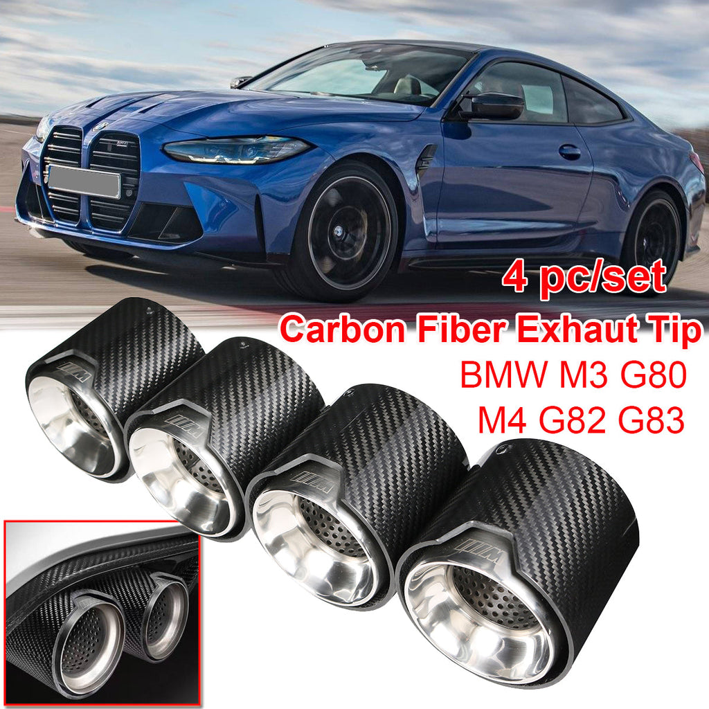 4PCS Polished Stainless Steel Glossy Carbon Fiber Exhaust Pipe for BMW M3 G80 M4 G82 G83