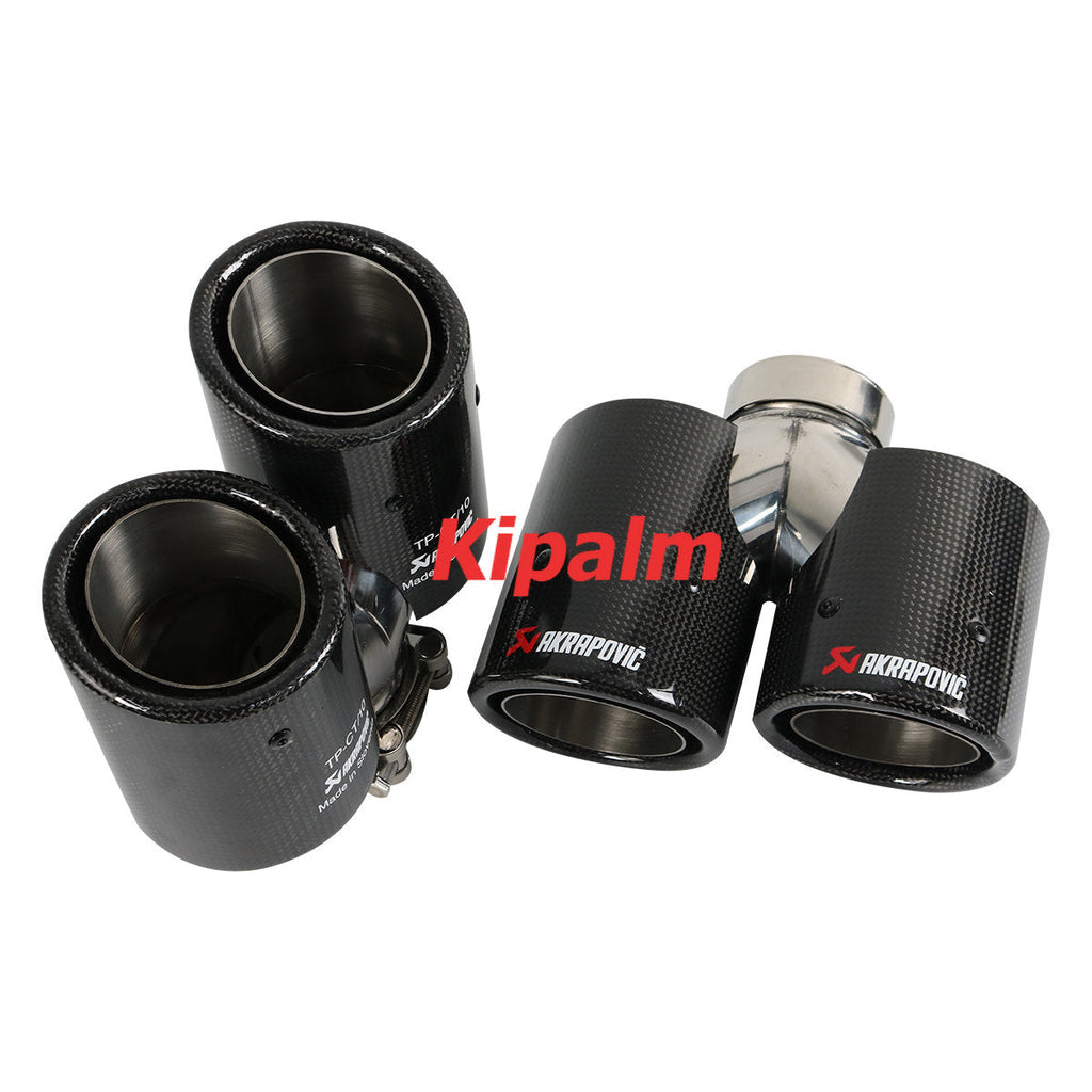 1PC3.5 inch Universal Curly Edge Dual Outlet Carbon Fiber Exhaust Pipe Akrapovic Tip for BMW AUDI GOLF MAZDA