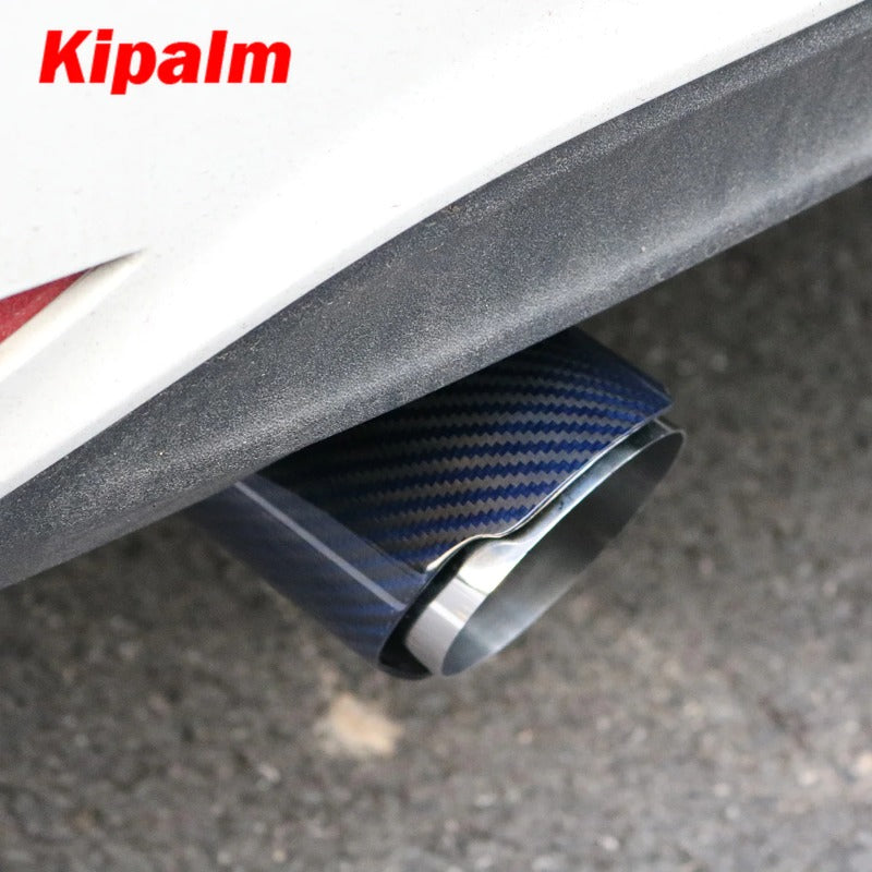 Unique Blue Carbon Fibre Car Exhaust Pipe Muffler Tip Glossy Twill Carbon Fiber Mirror-Polished T304 Stainless Steel Tips