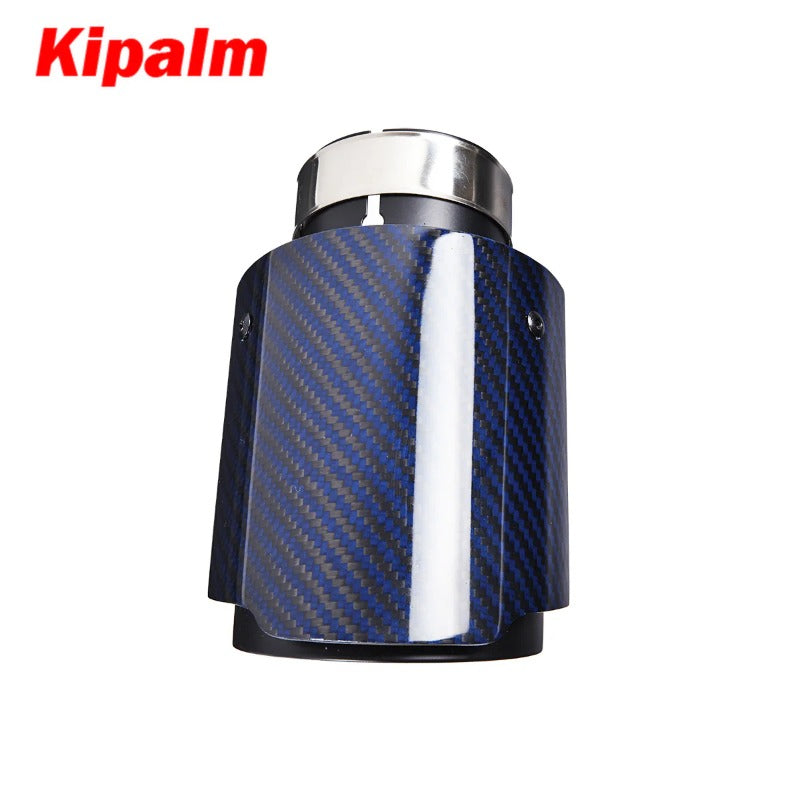 Unique Blue Carbon Fibre with Black Coated T304 Stainless Steel Tips Car Exhaust Pipe Muffler Tip Glossy Twill Carbon Fiber