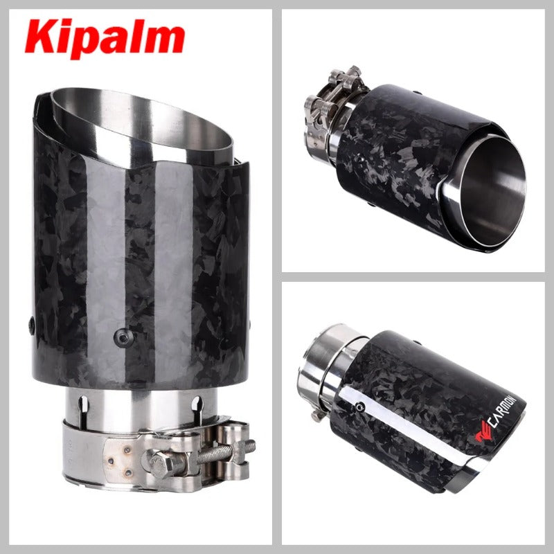 Kipalm Forged Carbon Fiber Exhaust Pipe Muffler Tip with 304 Stainless Steel for Camry Corolla Yaris Hilux Vios Rush Innova Fortuner Avanza