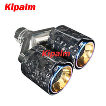 Load image into Gallery viewer, 1pcs Y Style Dual-tips pipes Forged Carbon Fiber Stainless Steel Car Muffler Exhaust Tip for Ford Focus ST (BMW logo optional)