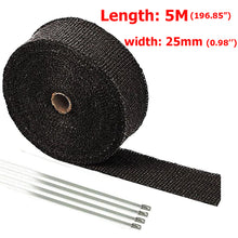 Load image into Gallery viewer, 5M 10M 15M Motorcycle Exhaust Heat Wrap Roll with Stainless Ties Fiberglass Heat Shield Tape