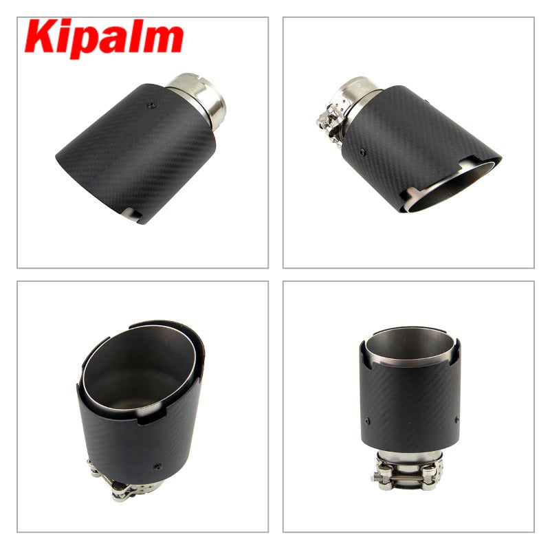 Kipalm Car Straight Edge Sand Blasting Stainless Steel Four Slots Matte Cover Carbon Fiber Exhaust Tip Muffler Tip