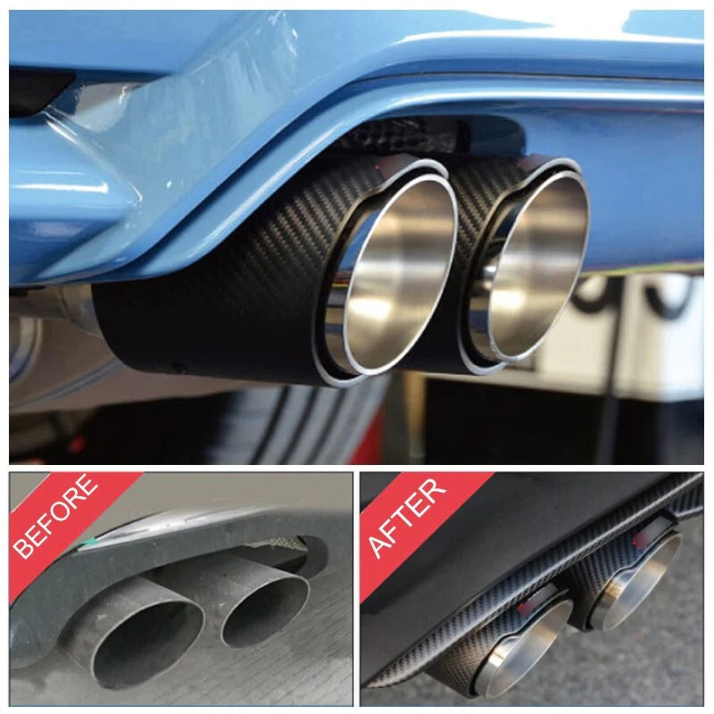 Universal Car Akrapovic Dual Exhaust Pipe Straight Edge Carbon Fiber + Stainless Steel Double Muffler Tip for Car Accessories