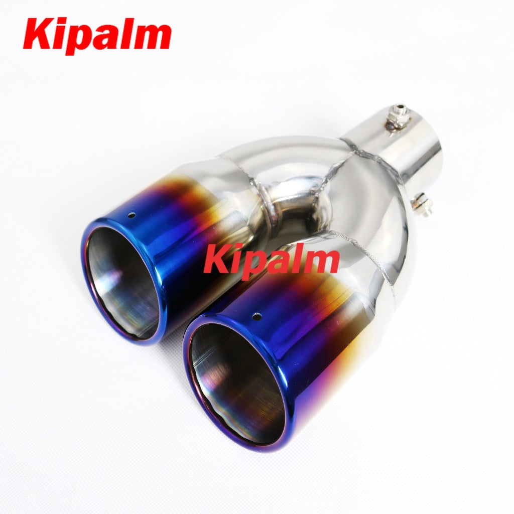 Car Universal Dual Pipe Burnt Blue Stainless Steel Exhaust Tip Tail End Pipe One Change Two Out Muffler Tips