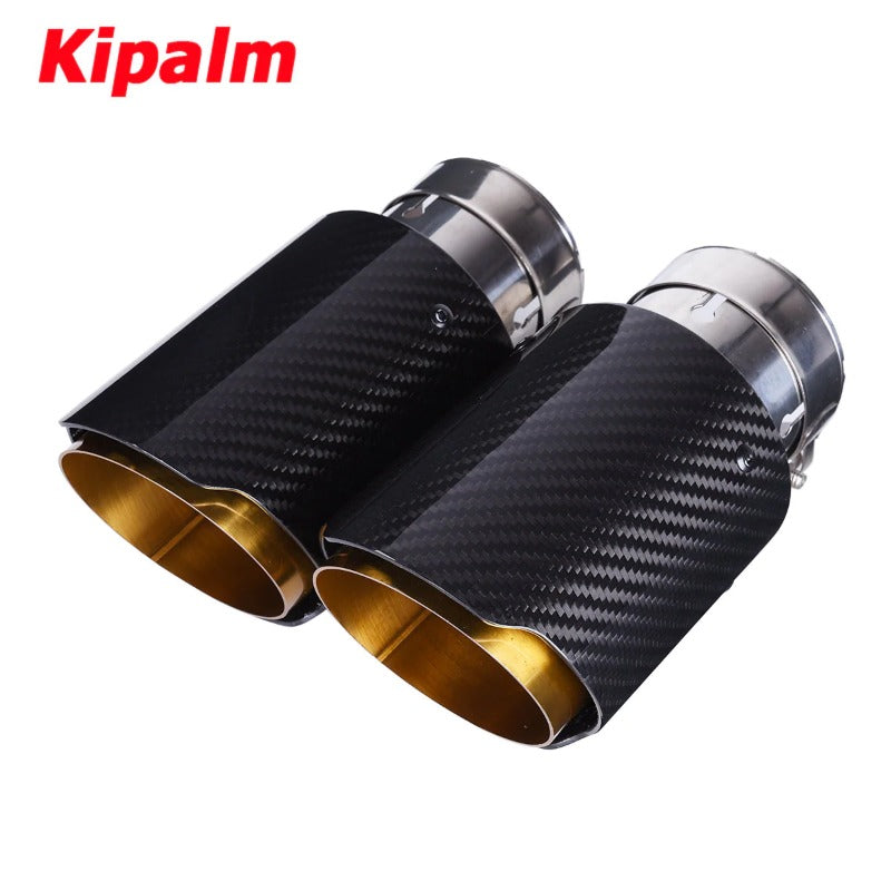 1PC Universal Golden Inner Pipe Glossy Black Twill Carbon Fiber Exhaust Muffler Tip Tail Pipe For BMW BENZ AUDI Without Logo