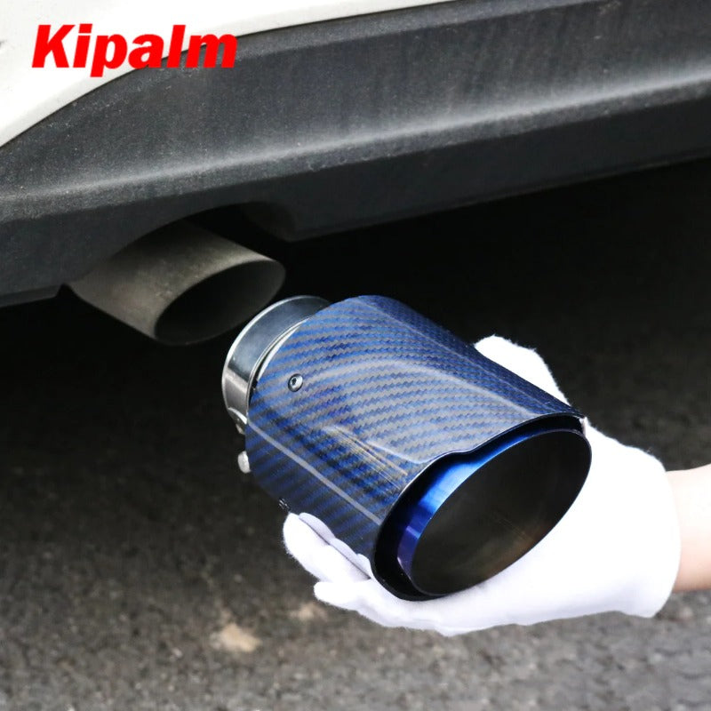 Unique Blue Carbon Fibre Car Exhaust Pipe Muffler Tip Glossy Twill Carbon Fiber Blue Coated T304 Stainless Steel Tips