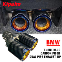 Load image into Gallery viewer, M Performance Style Dual Glossy Carbon Fiber Exhaust Muffler Tips with M logo