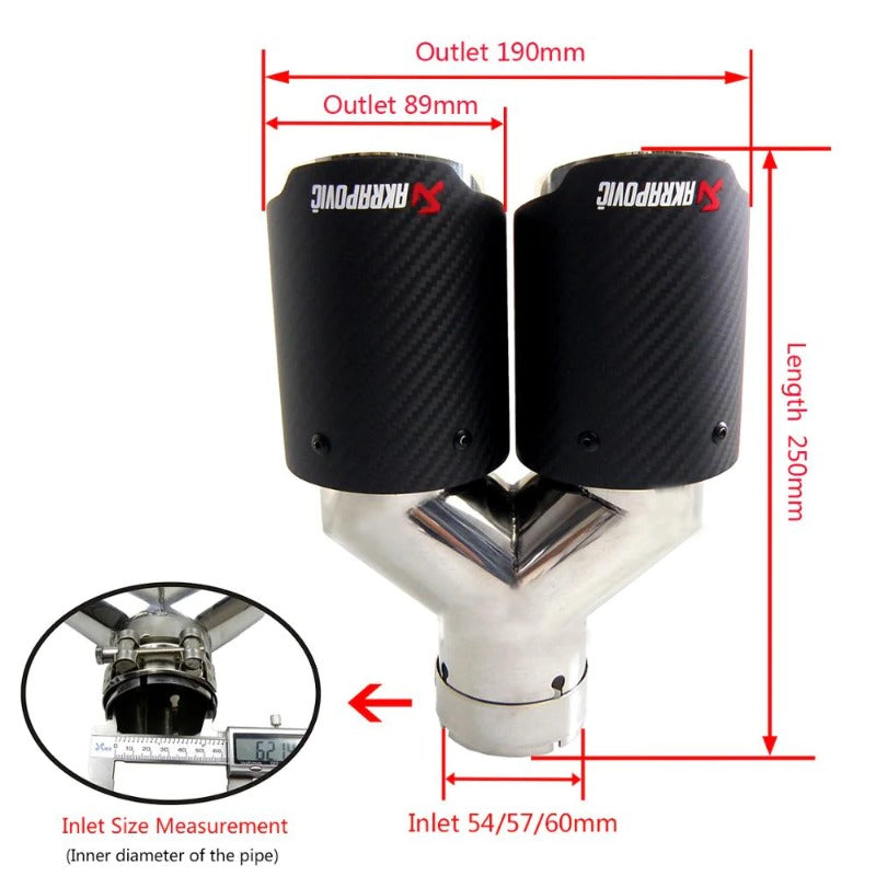Dual Carbon Fiber + Stainless Steel Universal Auto Akrapovic Exhaust Tip Double End Pipe for BMW BENZ VW Golf Car Accessories