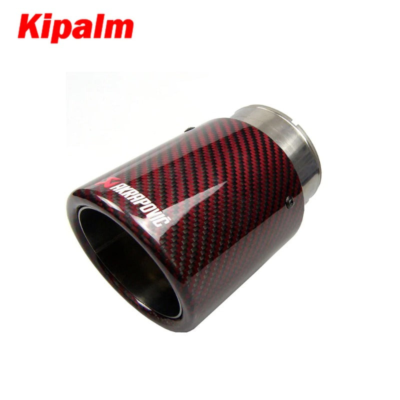 1PC Universal Akrapovic Red Carbon Fiber Exhausts Tip Muffler Tail Pipe Tip For BMW BENZ AUDI VW