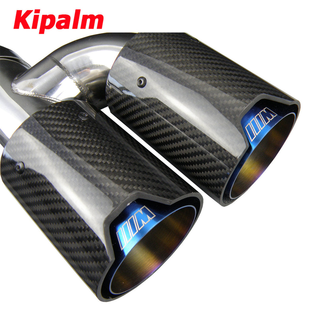 h-Style Dual End Carbon Fiber Blue Stainless Steel Universal M Performance BMW Exhaust Muffler Tips