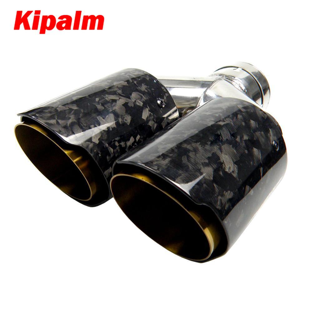 Kipalm Dual Forging Carbon Fiber Exhaust Pipe Muffler Tip with Golden Chrome Stainless Steel Inner Pipe for BMW BENZ VW Golf