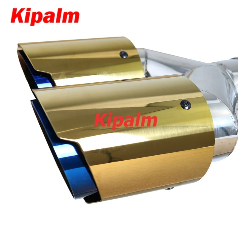 1PC Universal Golden Dual Burnt Blue Stainless Steel Exhaust Tip Double End Pipe for BMW BENZ VW Golf TOYOTA