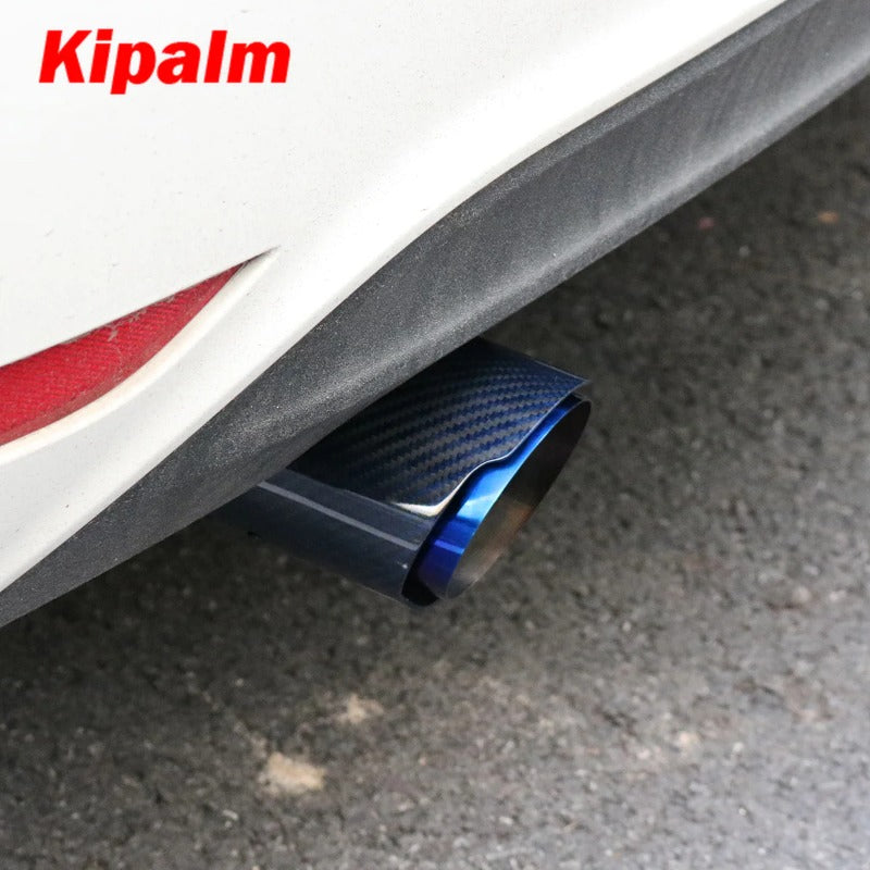 Unique Blue Carbon Fibre Car Exhaust Pipe Muffler Tip Glossy Twill Carbon Fiber Blue Coated T304 Stainless Steel Tips