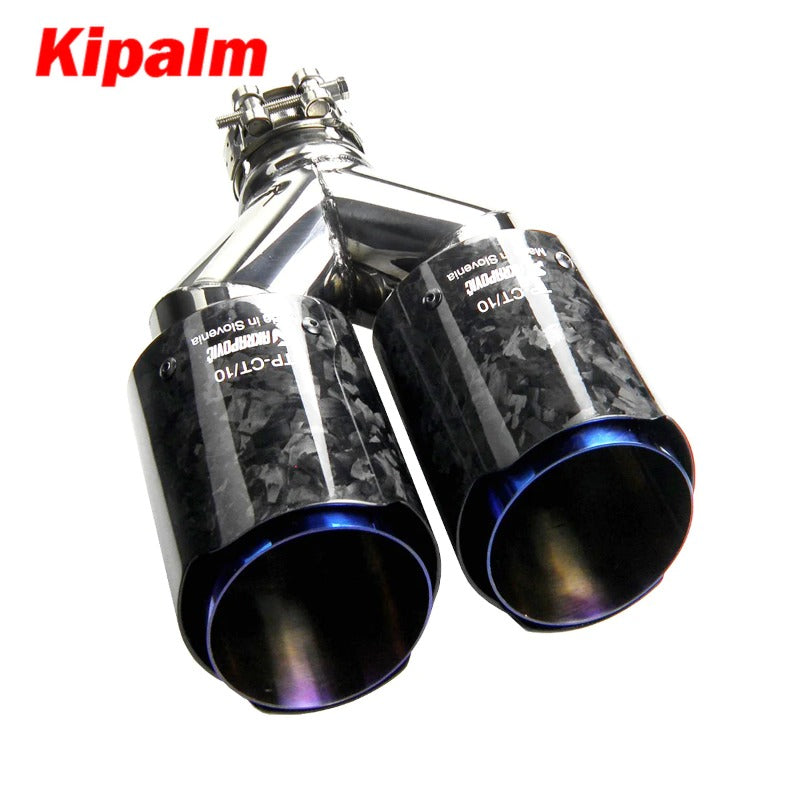 Kipalm Forged Carbon Fiber Dual Tips Exhaust Pipe Muffler Tip with Blue Burnt Stainless Steel Inner Pipe Muffler Cutter