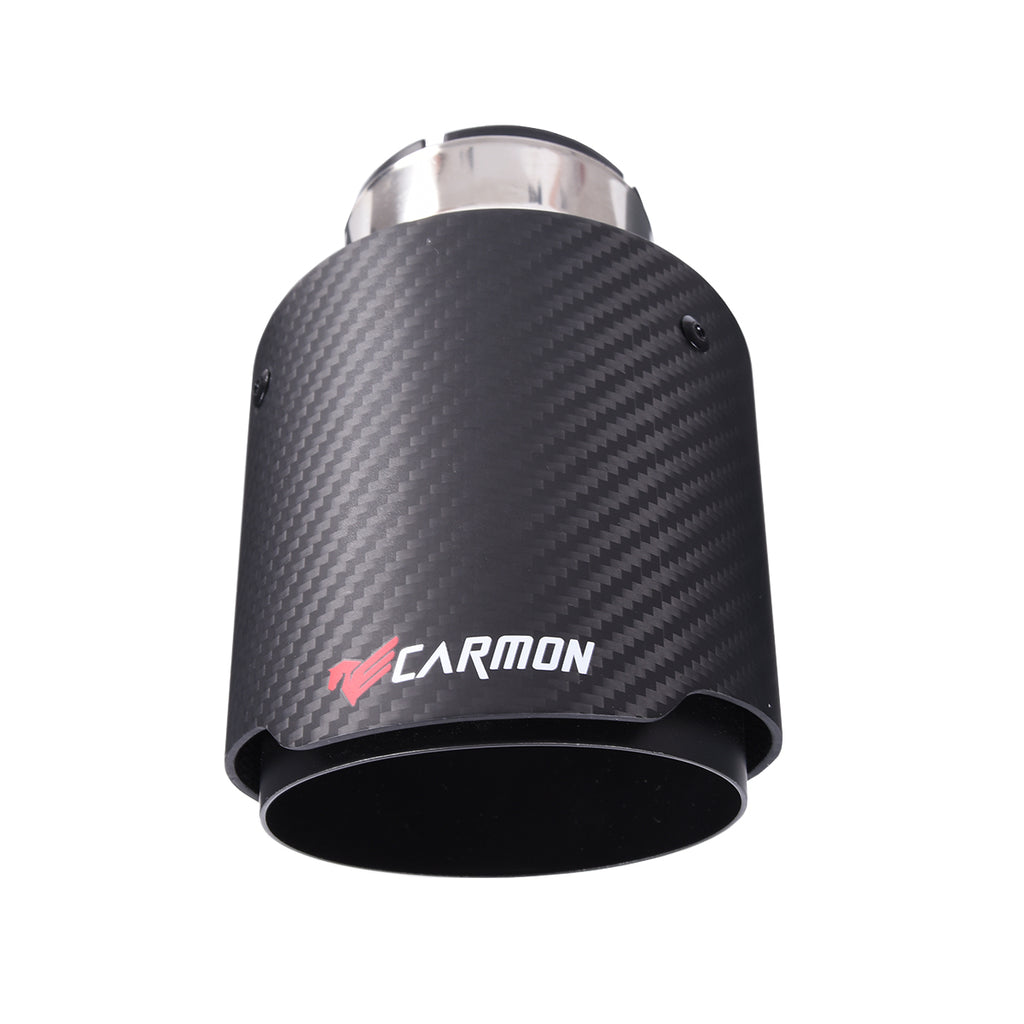 CARMON Twill Weave Matte Carbon Fiber Exhaust Pipe with black Stainless Steel Straight Edge Muffler Tip Tailpipe