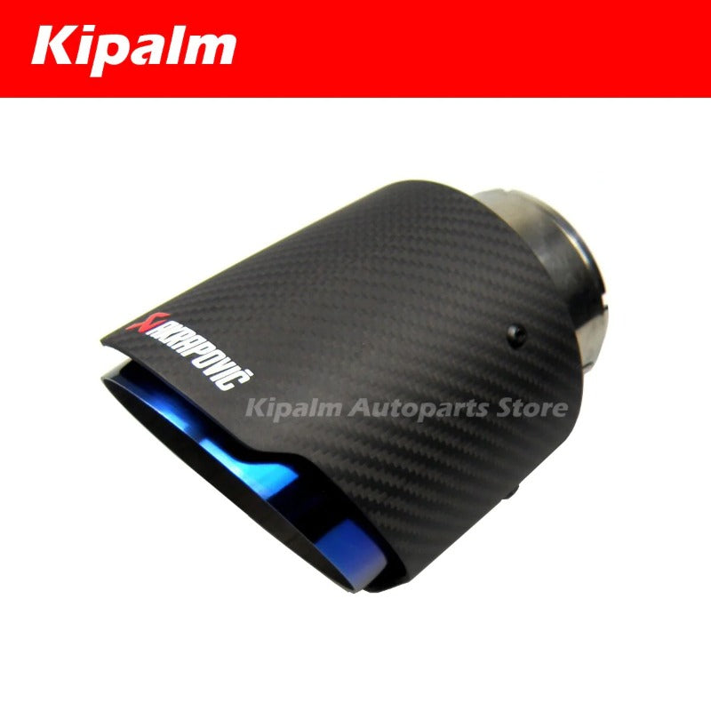 1PC Akrapovic Style Carbon Fibre Car Exhaust Tip Muffler Tail Pipe Blue Burnt Stainless Steel Audi Benz Toyota