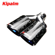 Load image into Gallery viewer, Kipalm Forged Carbon Fiber Dual Tips Exhaust Pipe Muffler Tip with Blue Burnt Stainless Steel Inner Pipe Muffler Cutter