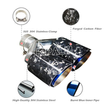 Load image into Gallery viewer, 1 piece Dual Pipe Y Style Forged Carbon Fiber + Burnt Blue Stainless Steel Exhaust Muffler Tips Double End Pipe for BMW BENZ VW