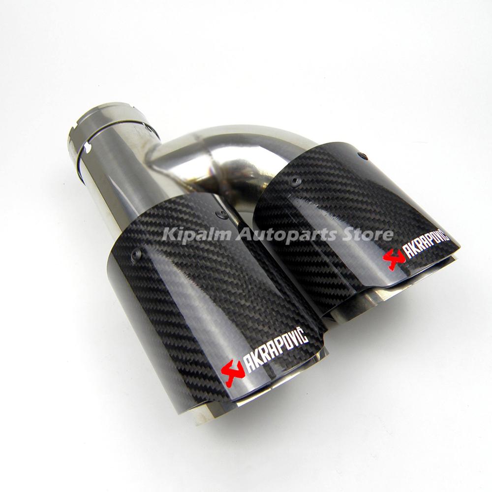 Universal Car Akrapovic Dual Exhaust Pipe Straight Edge Carbon Fiber + Stainless Steel Double Muffler Tip for Car Accessories