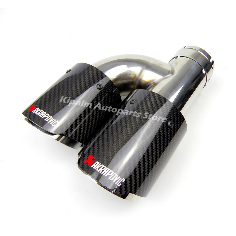 Universal Car Akrapovic Dual Exhaust Pipe Straight Edge Carbon Fiber + Stainless Steel Double Muffler Tip for Car Accessories