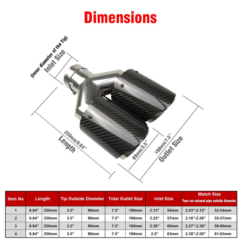 Dual Carbon Fiber 304 Stainless Steel Universal Auto Exhaust Tip Muffler Double End Pipe for BMW BENZ VW Golf TOYOTA