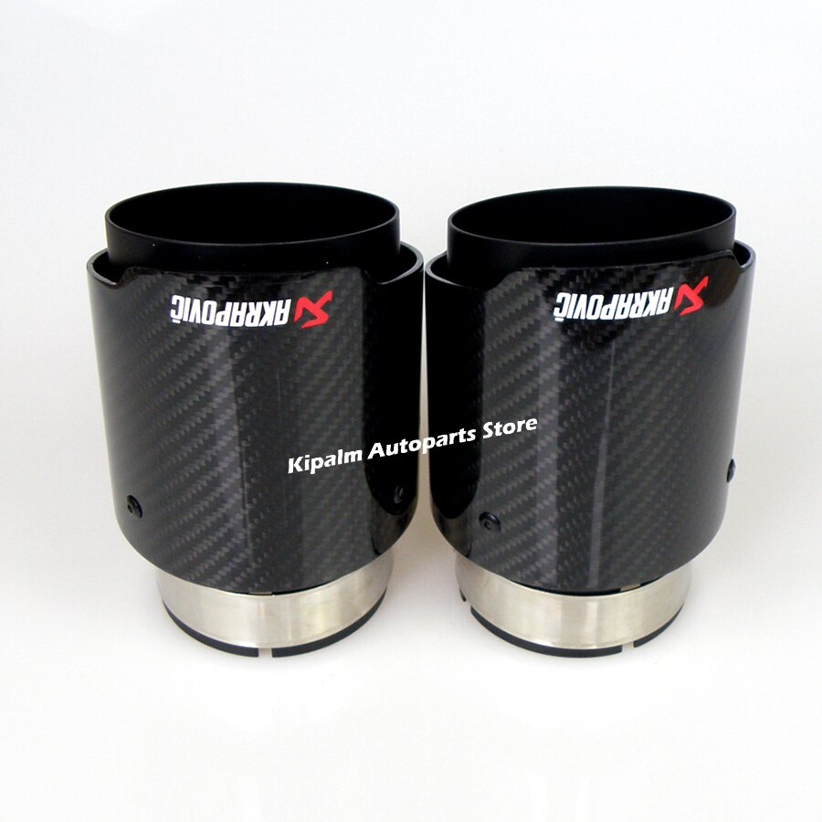 Universal Akrapovic Carbon Fibre Exhaust Pipe Muffler Tip Glossy Twill Cover + Black Coated Stainless Steel